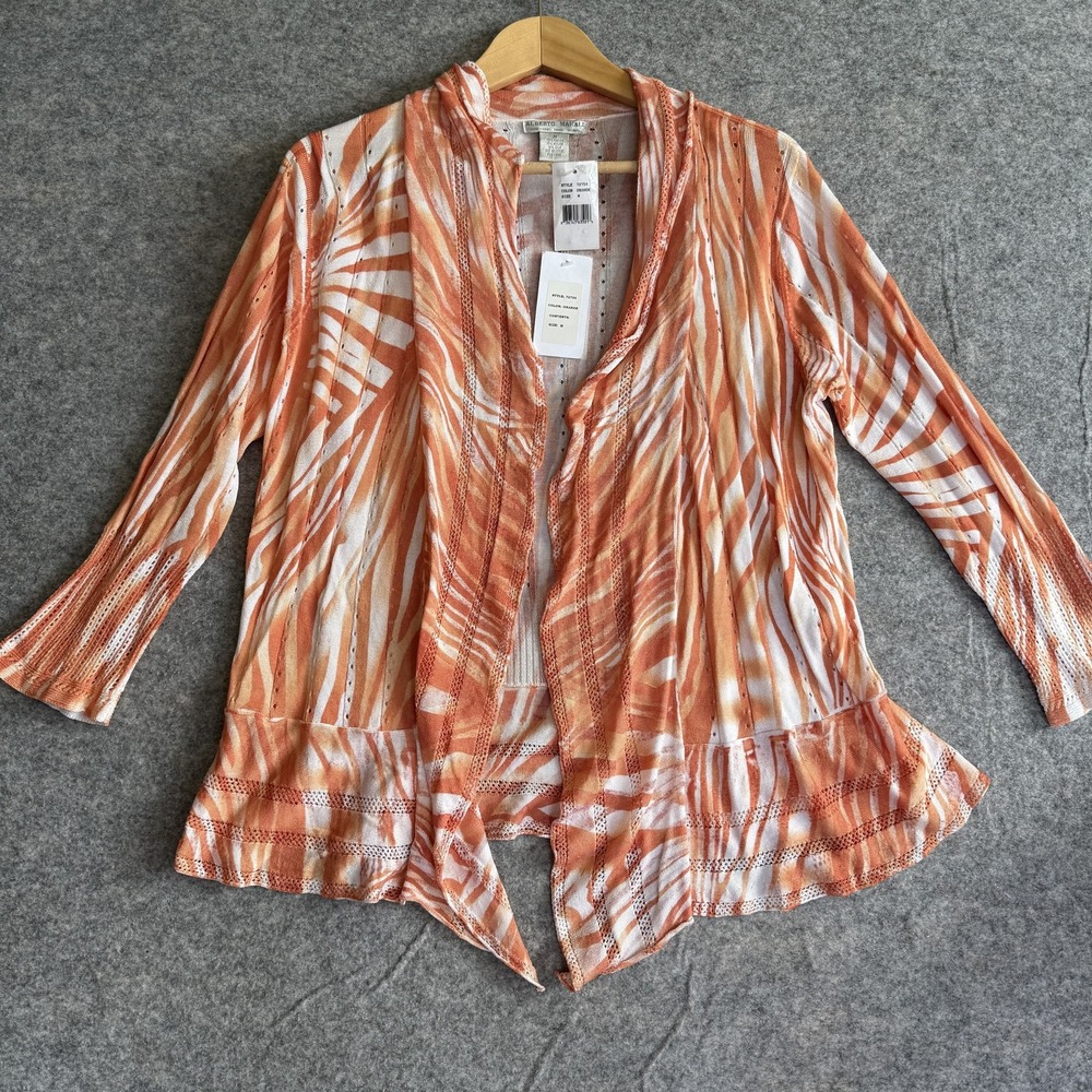 Alberto Makali Cardigan Womens Medium Zebra‎ Print Silk Blend Boho Open Sweater